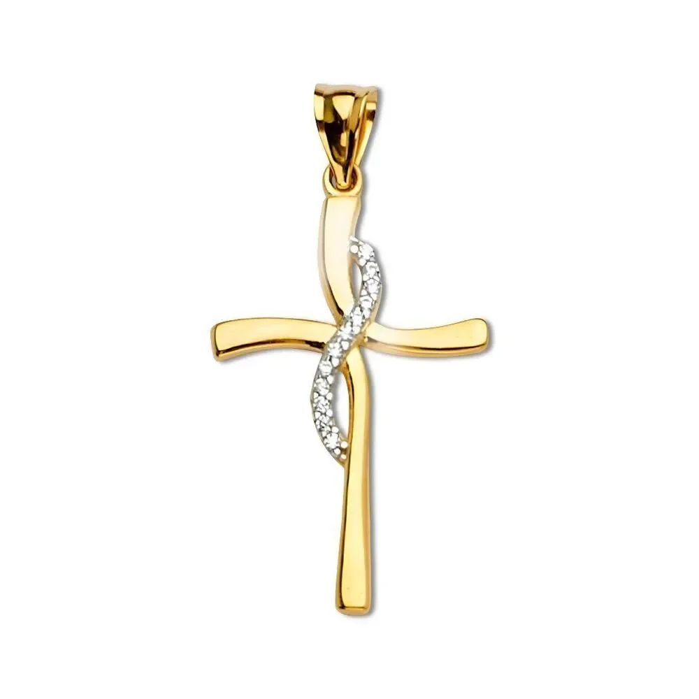 14K Two-Tone Gold Cross Pendant | Religious Charm By Tehrani Jewelry